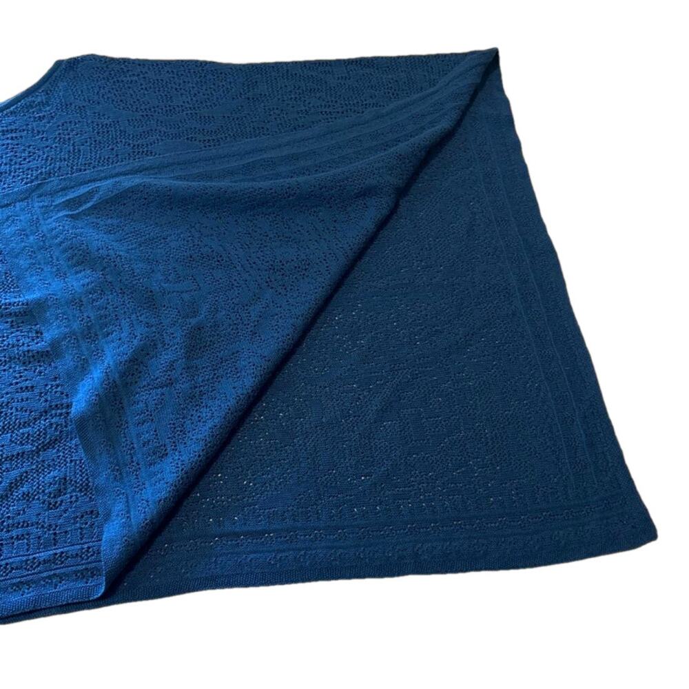 J Jill Poncho OS Women Blue Asymmetrical Boho Lagenlook Cotton Linen Sweater - Picture 5 of 6